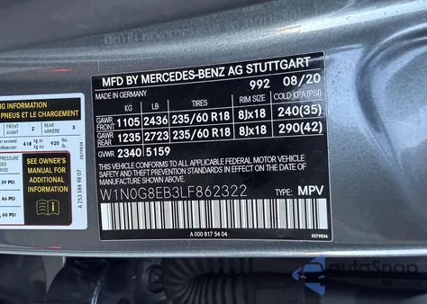 2020 Mercedes-Benz Glc z USA, uszkodzony, nr VIN W1NOG8EB3LF862322